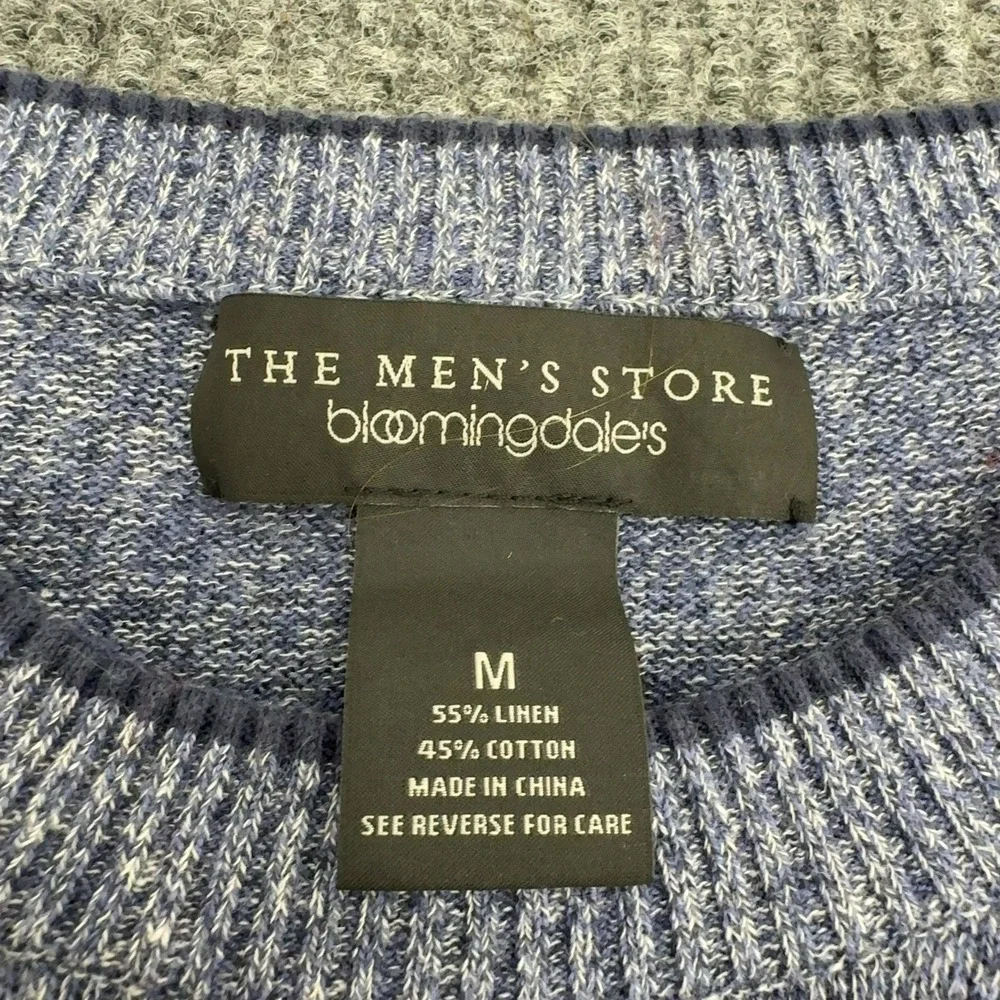 The Mens Store Bloomingdales Sweater Mens M Blue Linen Cotton Crew Neck Classic
